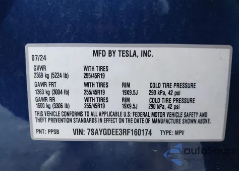 2024 Tesla Model Y Long Range Dual Motor All-Wheel Drive из США, поврежденный, VIN 7SAYGDEE3RF160174